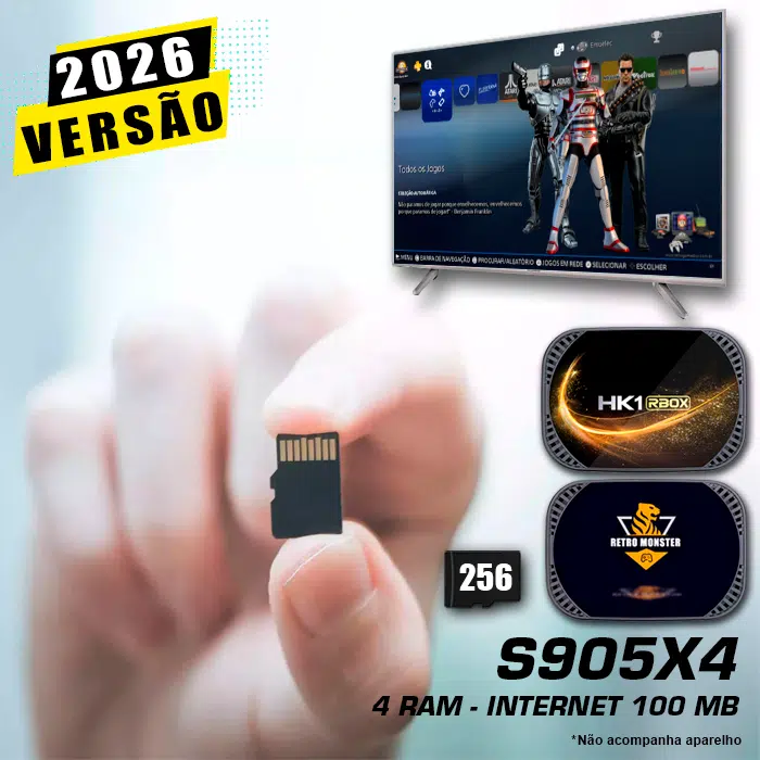 Cartão 256Gb com Imagem 5.0 e Jogos para Retro Monster e HK1 Rbox