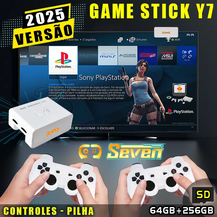 Game Stick 7 Ver 4.0 – 64+256 GB com Emuelec 4.8 Personalizado (Pilha)
