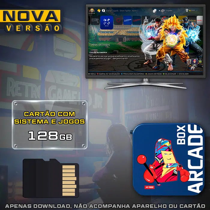 Cartão 128Gb com Imagem 7.0 e Jogos para Arcade Box