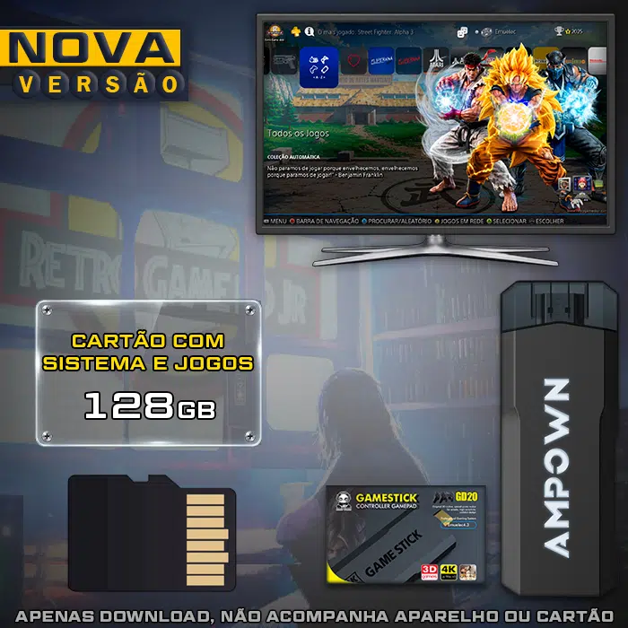 Cartão 128Gb com Imagem 7.0 e Jogos para Game Stick GD20