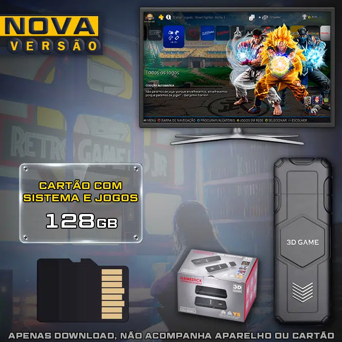 Cartão 128Gb com Imagem 7.0 e Jogos para Game Stick Y5