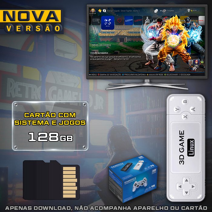 Cartão 128Gb com Imagem 7.0 e Jogos para Game Stick Y6