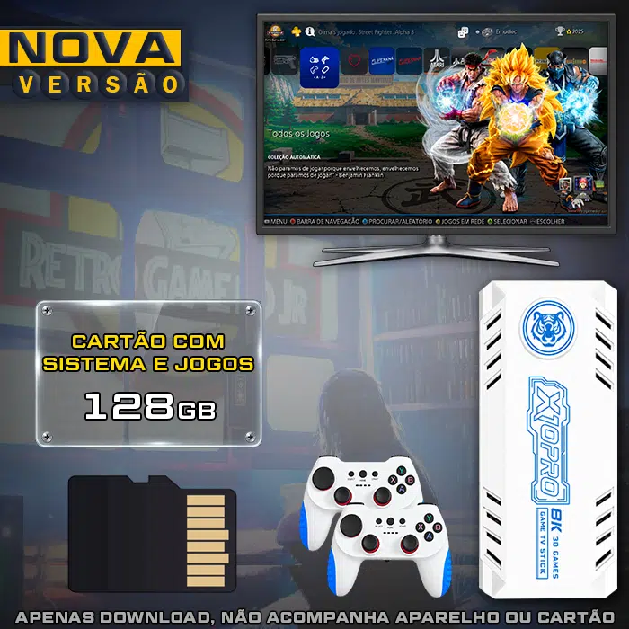 Cartão 128Gb com Imagem 3.0 e Jogos para Game Stick X10 Pro