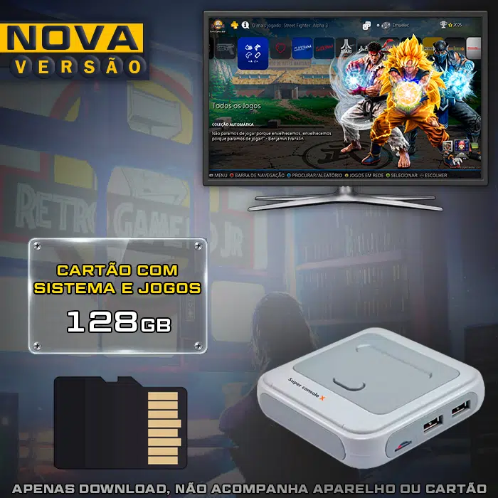 Cartão 128Gb com Imagem 7.0 e Jogos - Super Console X