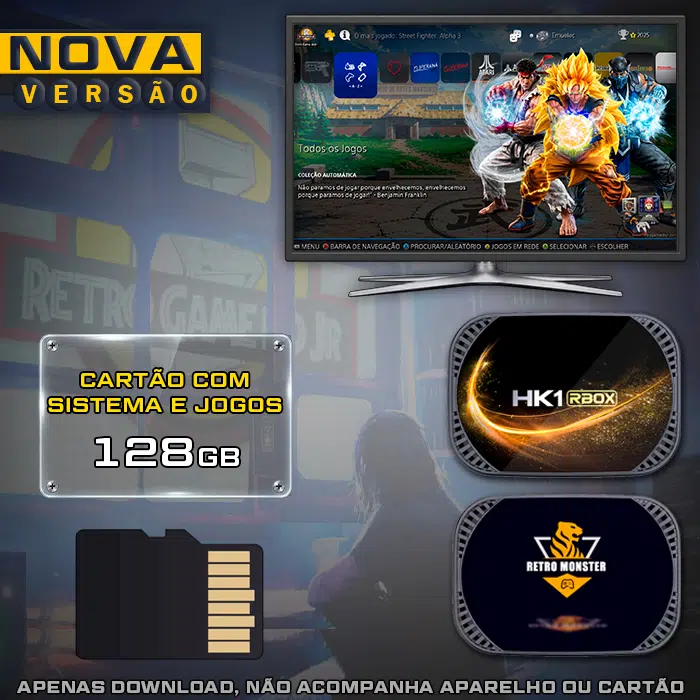 Cartão 128Gb com Imagem 6.0 e Jogos para para Retro Monster e HK1 Rbox